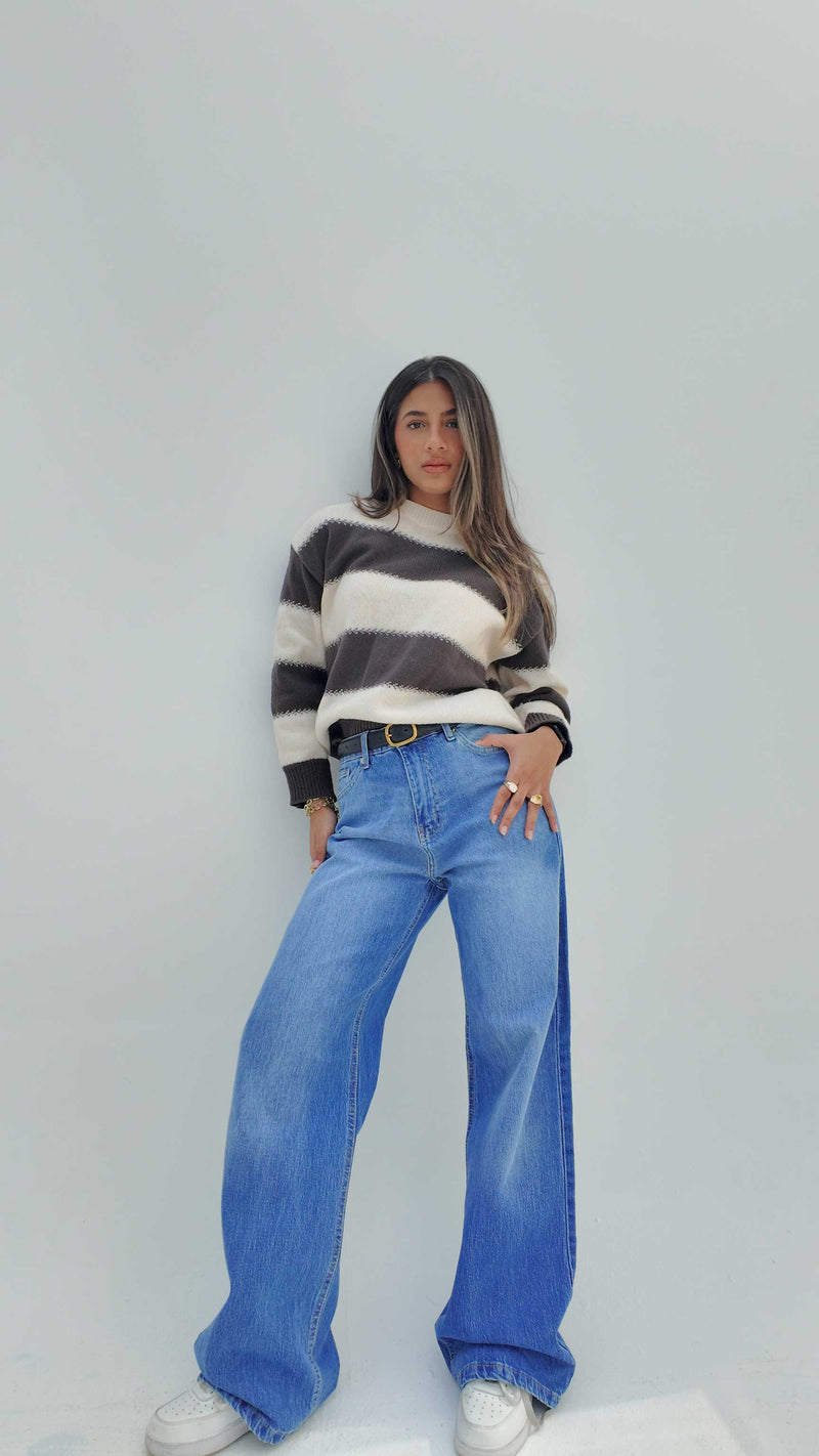 Ultra Comfort Wide-Leg – High-Waist Vibrant Blue Jeans Wide Leg CIZARO - Cizaro Jeans