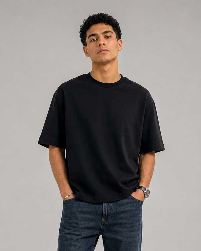 Relaxed Fit T-Shirt – Black T-shirt CIZARO - Cizaro Jeans