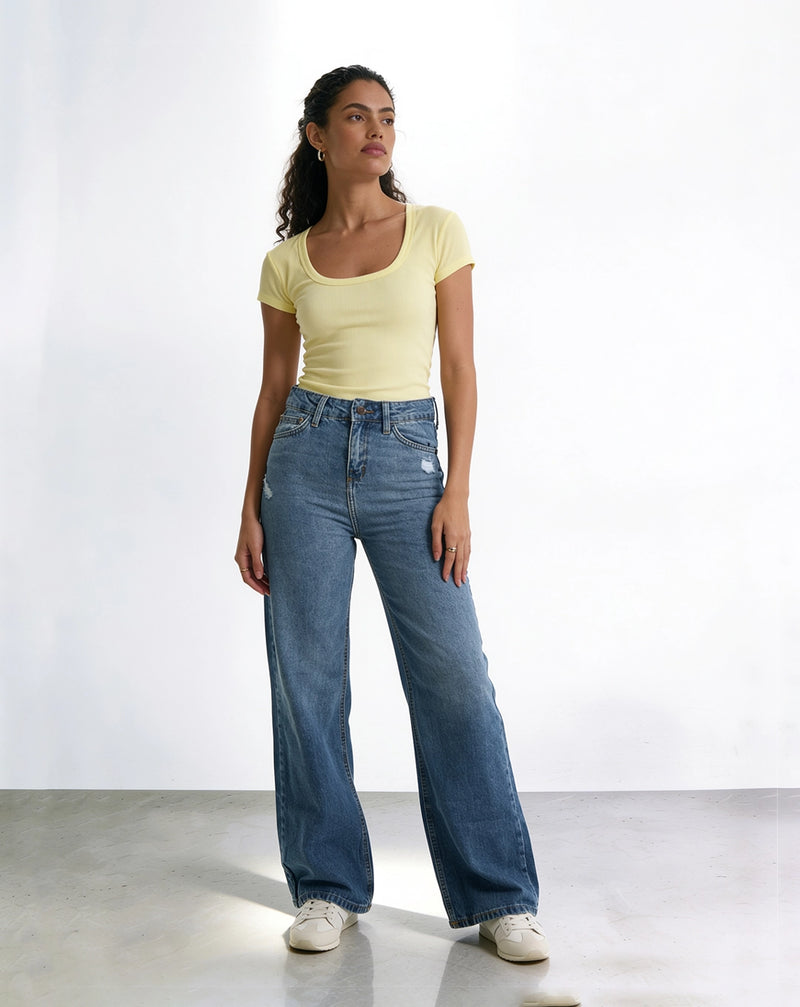 Wide leg ripped distressed high waist jeans.
