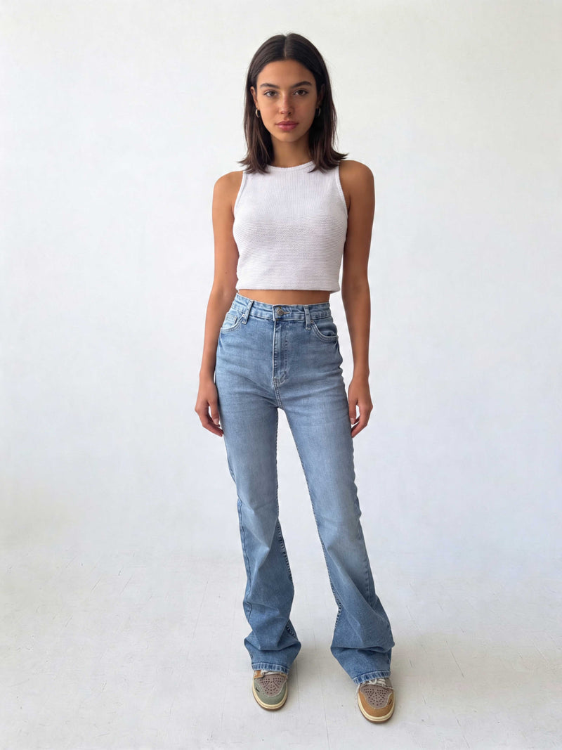 Flare – High-Waist Coastal Washed Blue Jeans Flare CIZARO - Cizaro Jeans