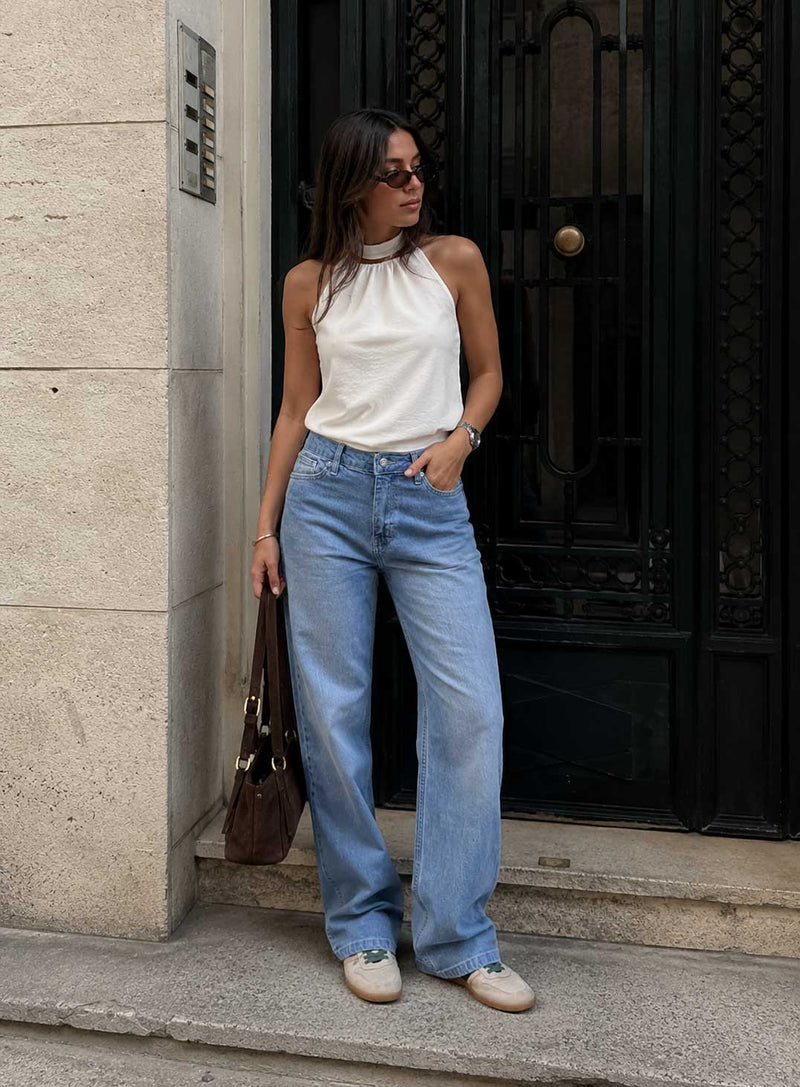 Ultra Comfort Straight - High Waist Bright Mid Blue Straight Jeans Straight - ULTRA COMFORT CIZARO - Cizaro Jeans