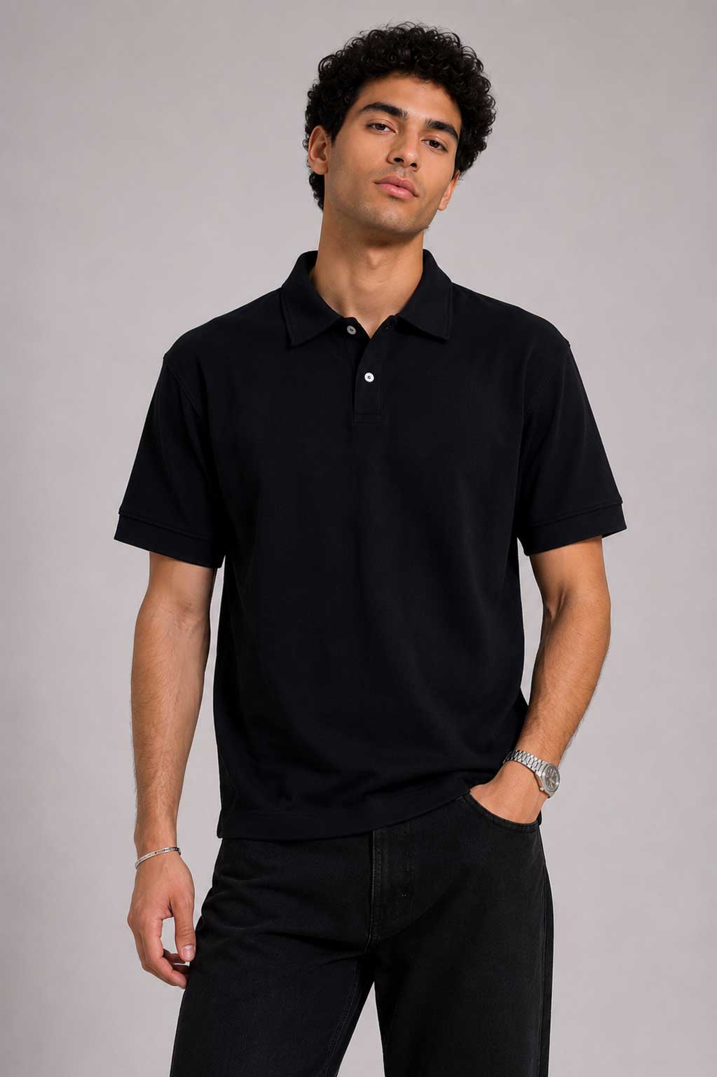 Textured Polo – Black shirt CIZARO - Cizaro Jeans