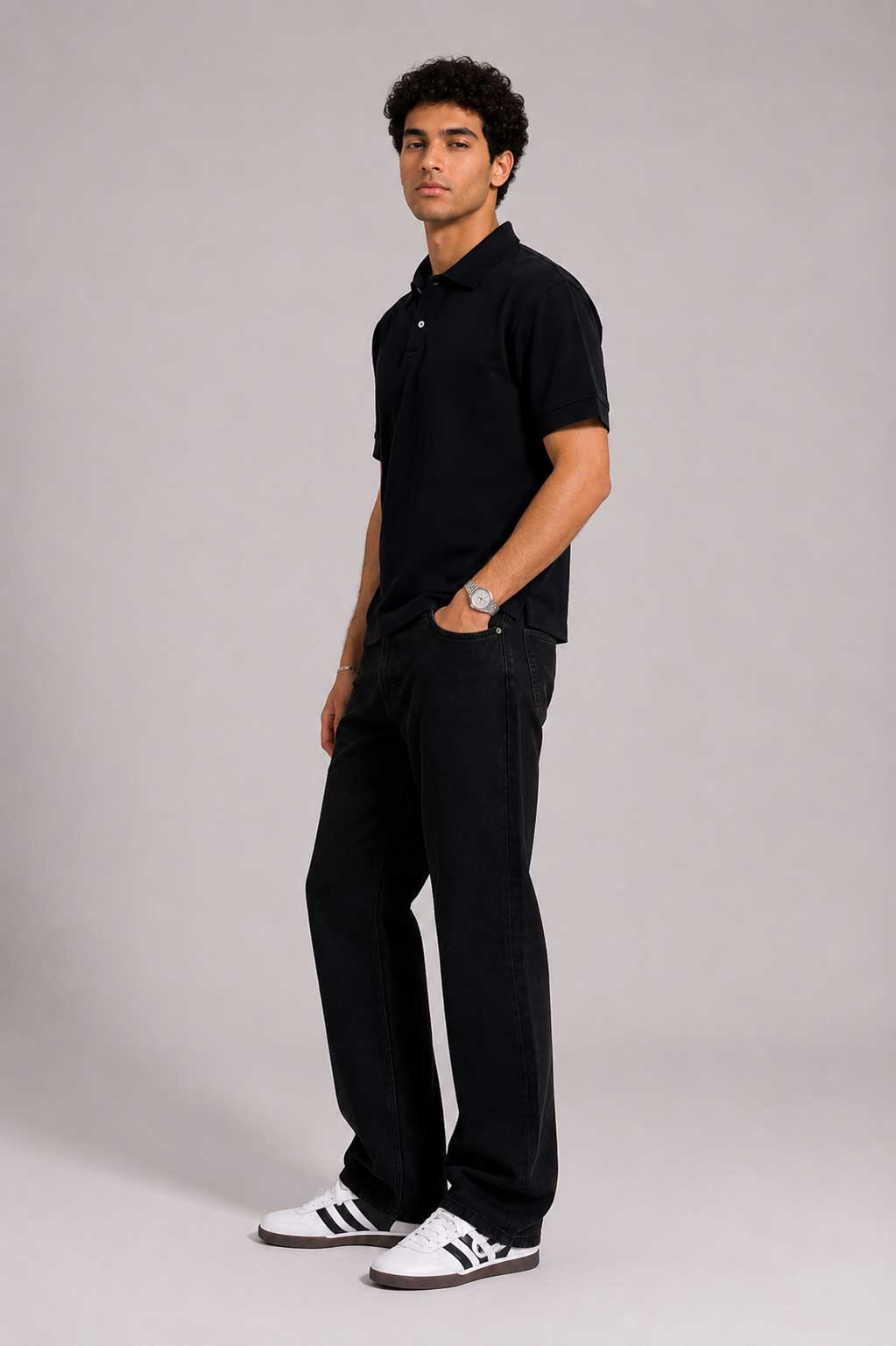 Textured Polo – Black shirt CIZARO - Cizaro Jeans