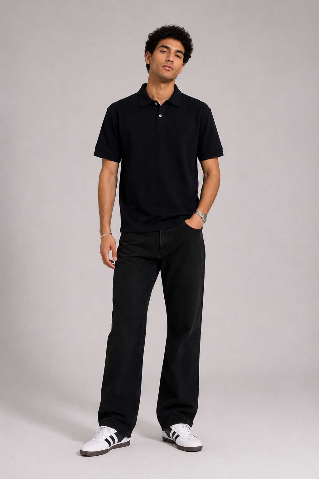 Textured Polo – Black shirt CIZARO - Cizaro Jeans