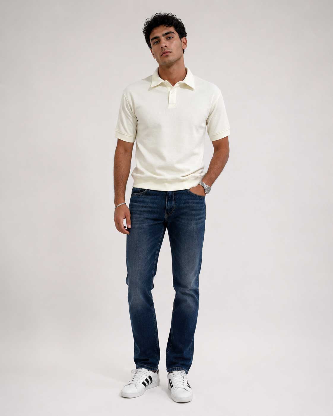 Textured Polo – Off White shirt CIZARO - Cizaro Jeans