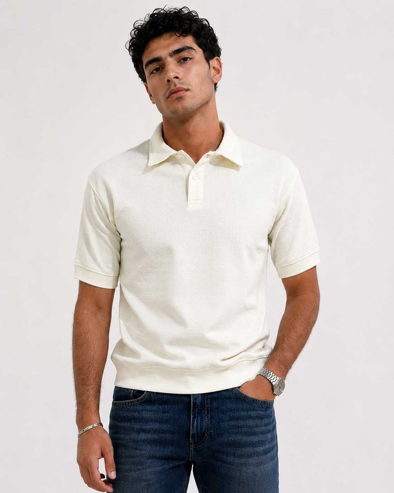 Textured Polo – Off White shirt CIZARO - Cizaro Jeans