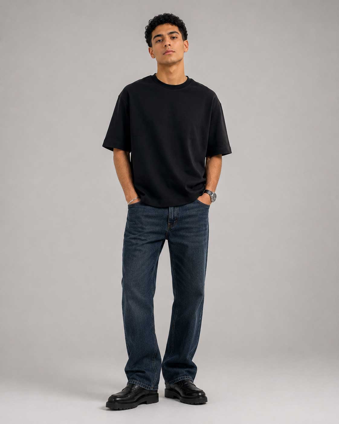 Relaxed Fit T-Shirt – Black T-shirt CIZARO - Cizaro Jeans