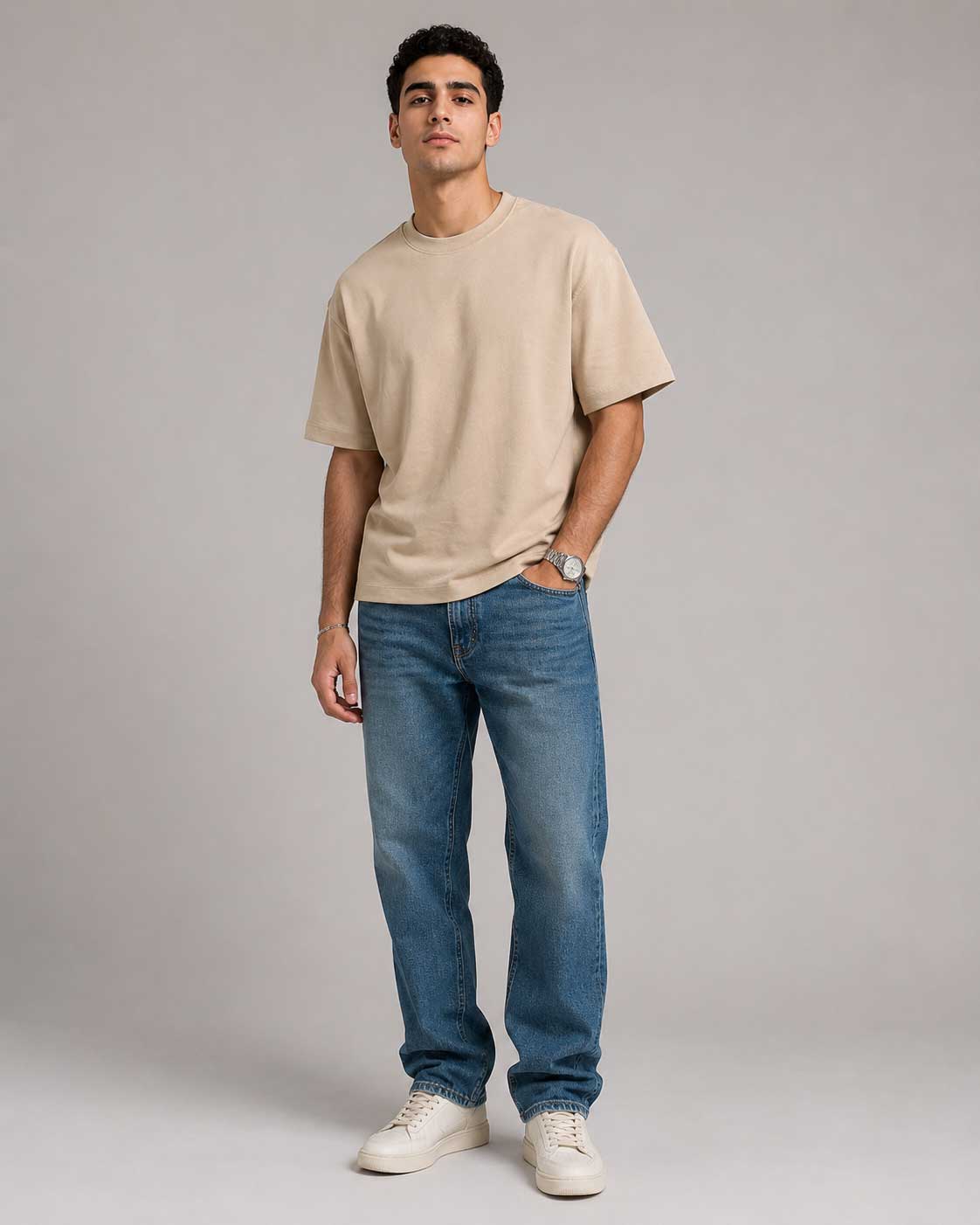 Relaxed Fit T-Shirt – Soft Sand T-shirt CIZARO - Cizaro Jeans