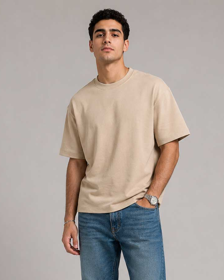 Relaxed Fit T-Shirt – Soft Sand T-shirt CIZARO - Cizaro Jeans