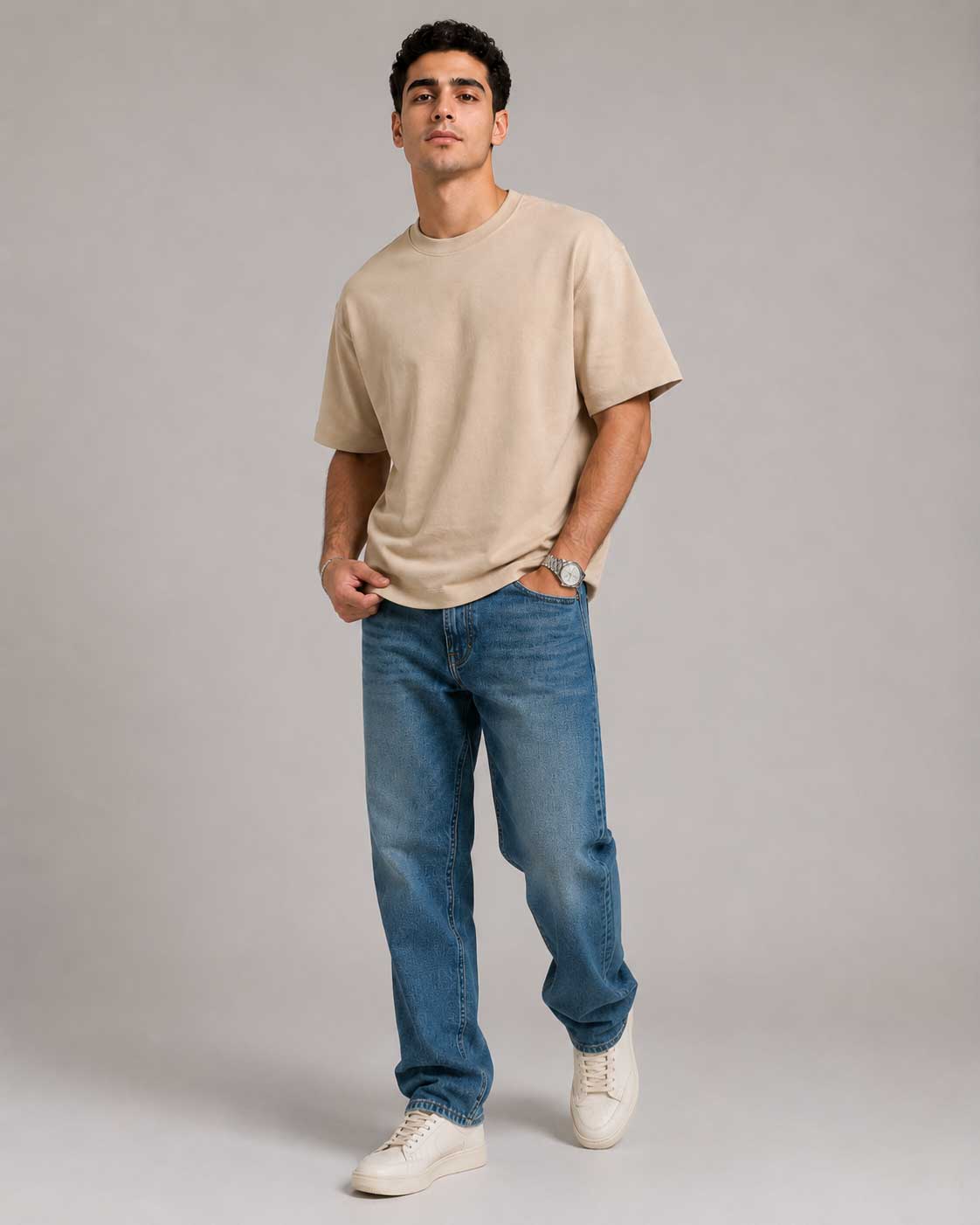Relaxed Fit T-Shirt – Soft Sand T-shirt CIZARO - Cizaro Jeans
