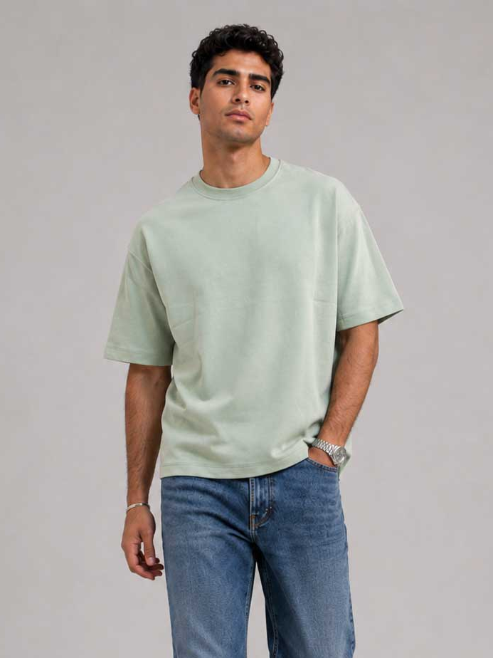 Oversized T-Shirt with Side Slits – Mint Green T-shirt CIZARO - Cizaro Jeans