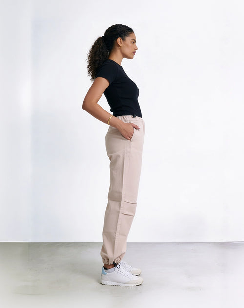 Mid-Rise Parachute Jeans with Elasticated Ties – Beige