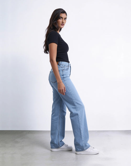 High-waisted straight leg jeans