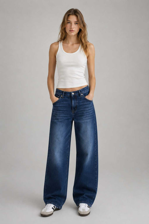 Baggy High Waist Ocean Blue Jeans Baggy CIZARO - Cizaro Jeans