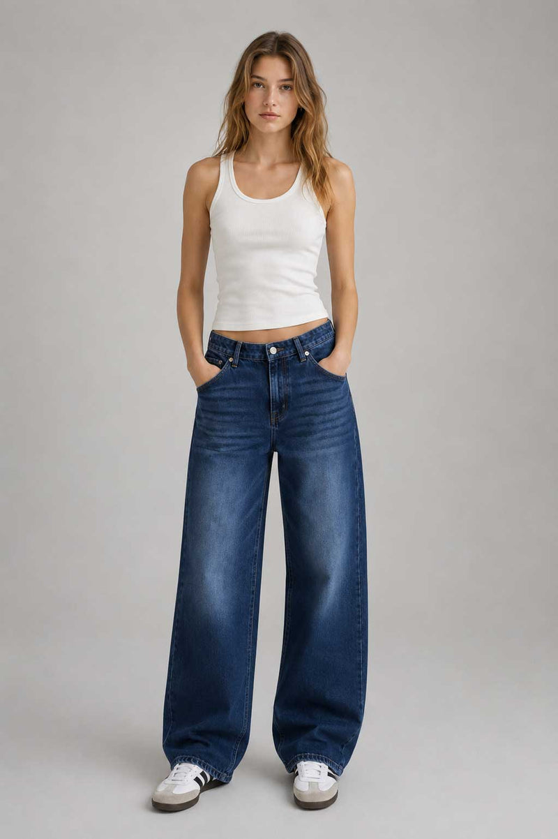 Baggy High Waist Ocean Blue Jeans Baggy CIZARO - Cizaro Jeans