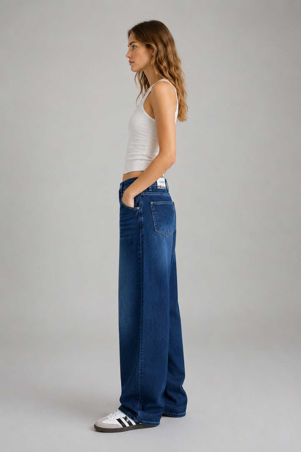 Baggy High Waist Ocean Blue Jeans Baggy CIZARO - Cizaro Jeans