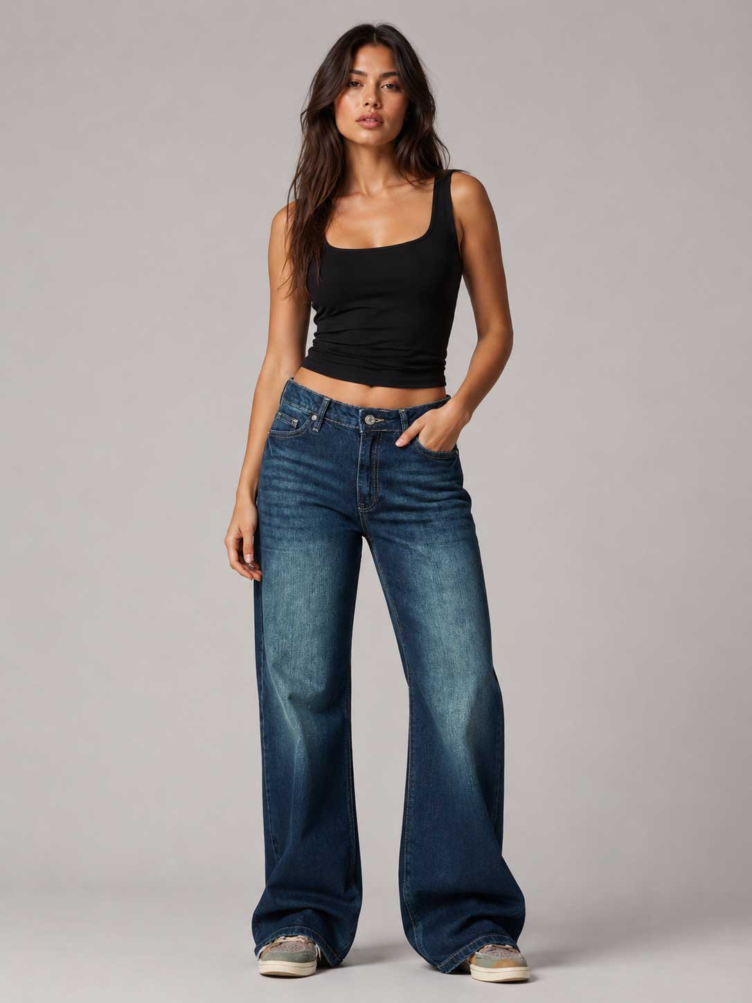 Baggy – Mid Waist Midnight Tide Blue Jeans Baggy CIZARO - Cizaro Jeans