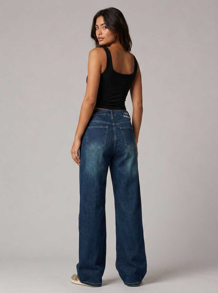 Baggy – Mid Waist Midnight Tide Blue Jeans Baggy CIZARO - Cizaro Jeans