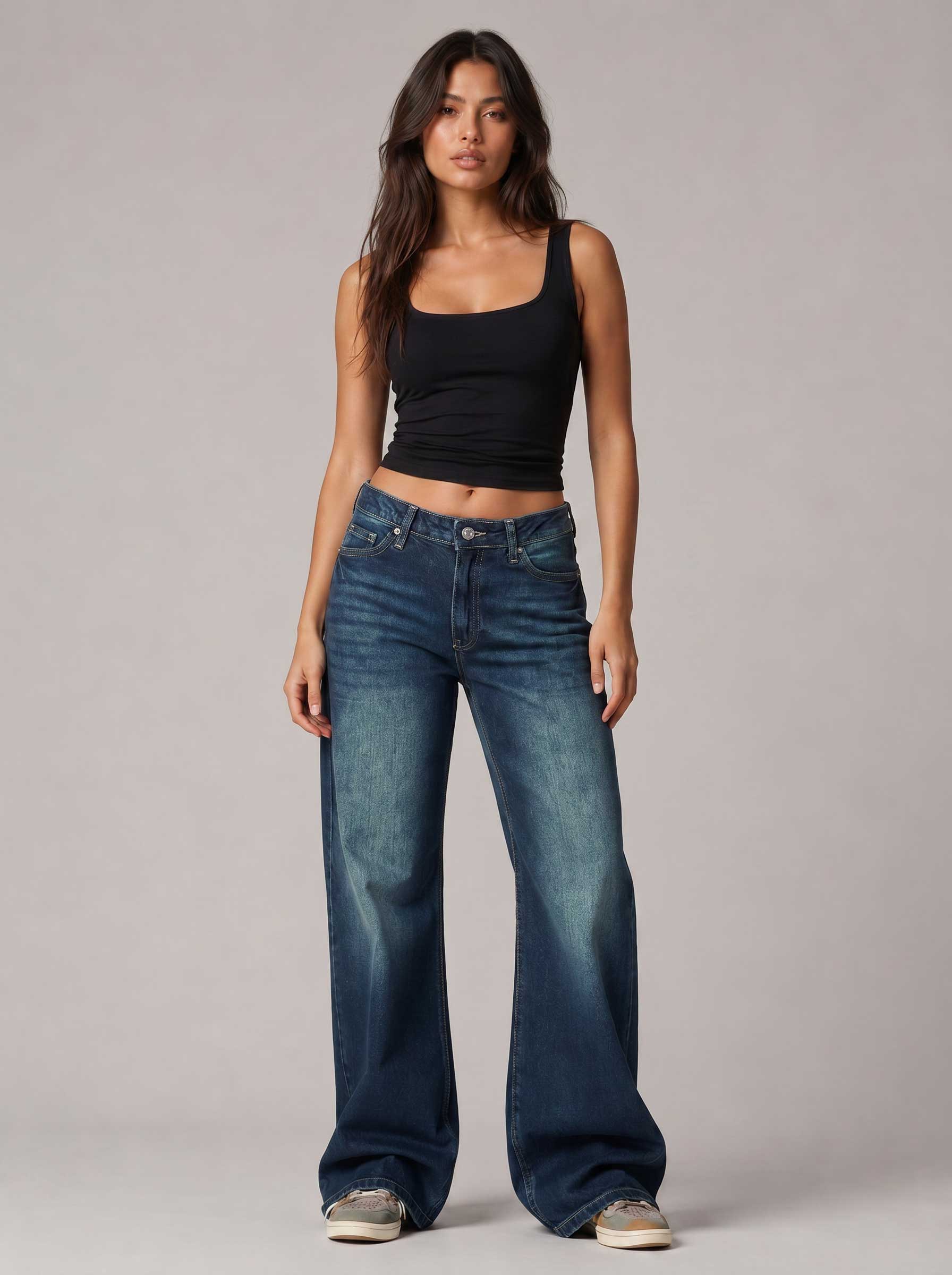 Baggy – Mid Waist Midnight Tide Blue Jeans Baggy CIZARO - Cizaro Jeans