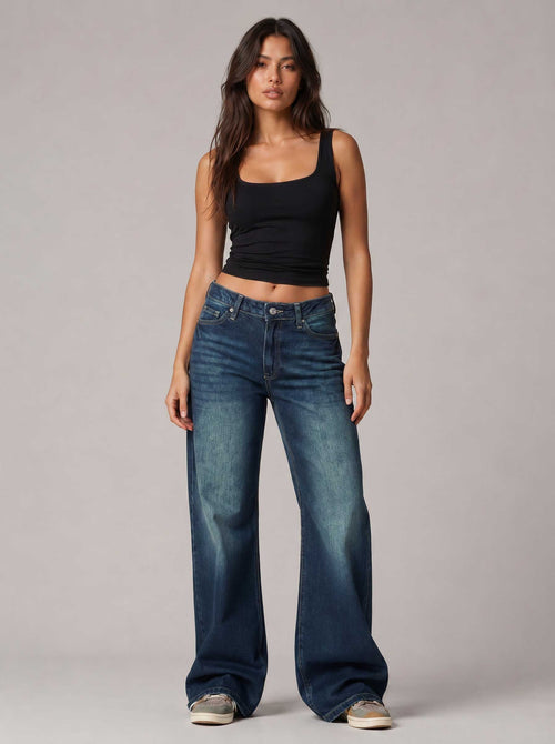 Baggy – Mid Waist Midnight Tide Blue Jeans Baggy CIZARO - Cizaro Jeans