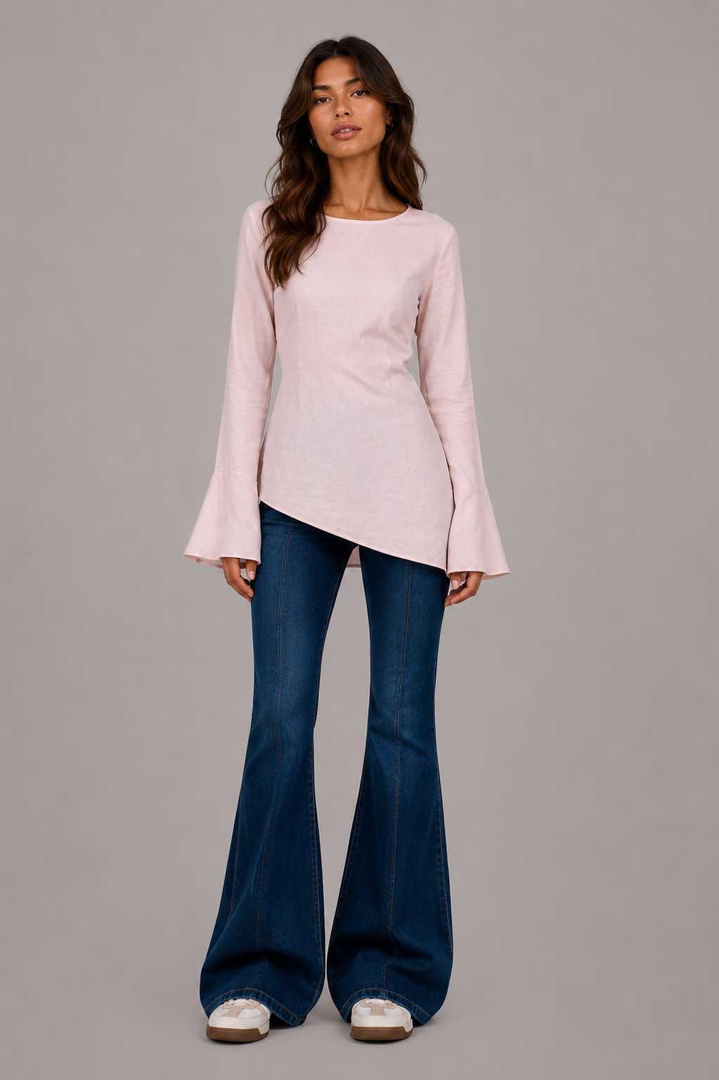 Back-Tie Flare Sleeve Blouse | Powder Pink Blouse CIZARO - Cizaro Jeans