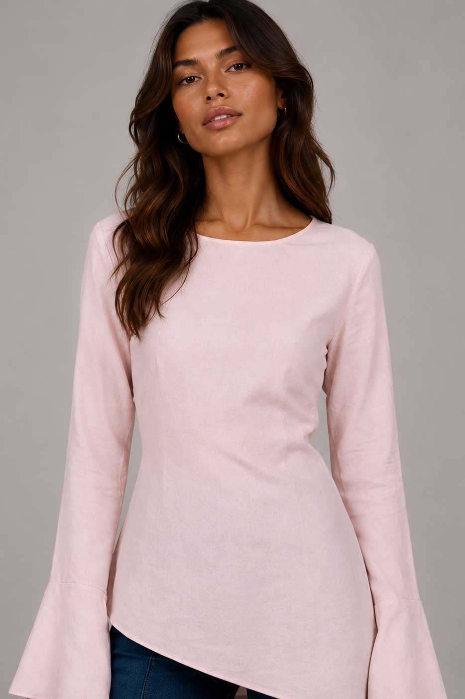 Back-Tie Flare Sleeve Blouse | Powder Pink Blouse CIZARO - Cizaro Jeans