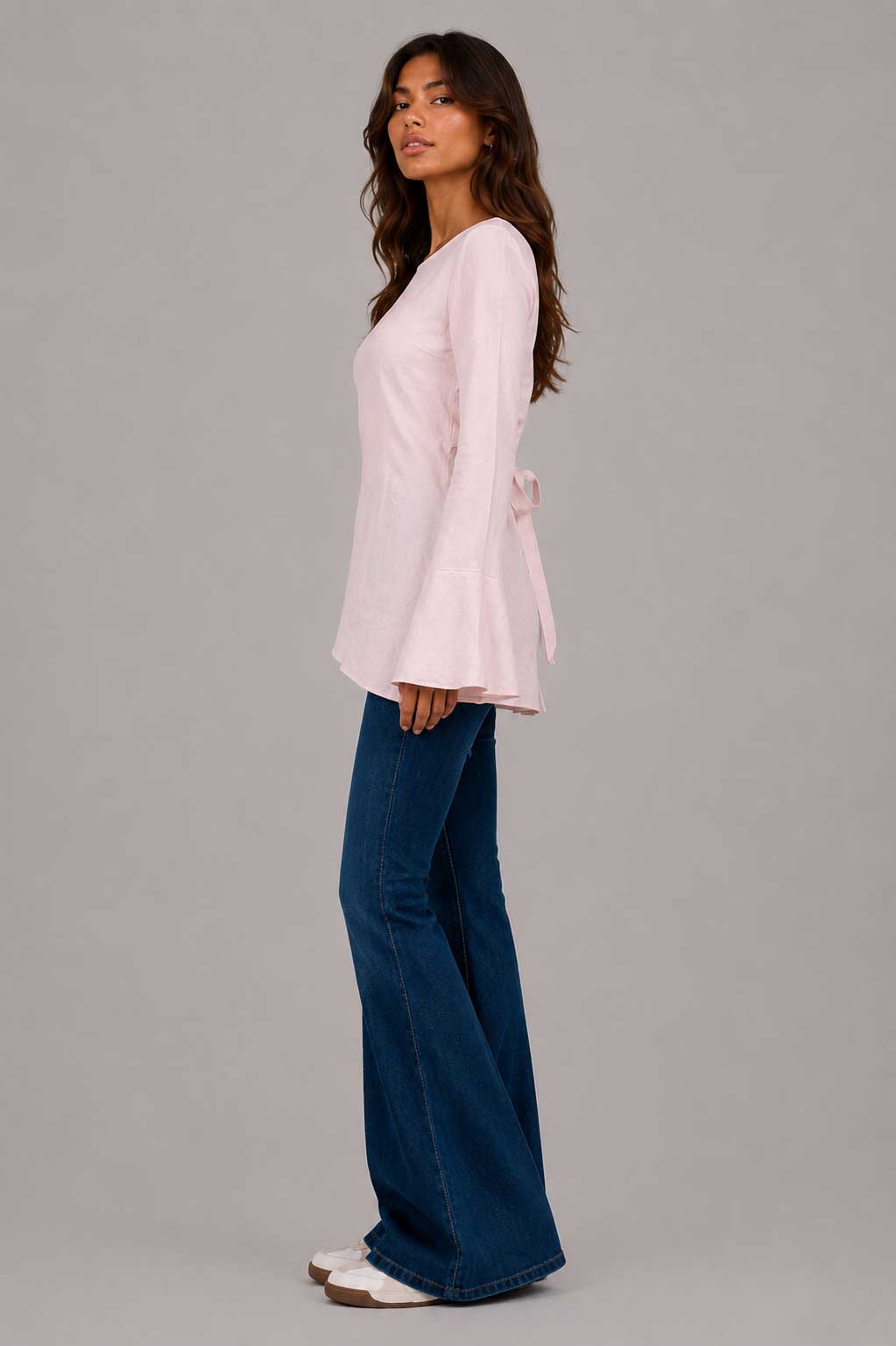 Back-Tie Flare Sleeve Blouse | Powder Pink Blouse CIZARO - Cizaro Jeans
