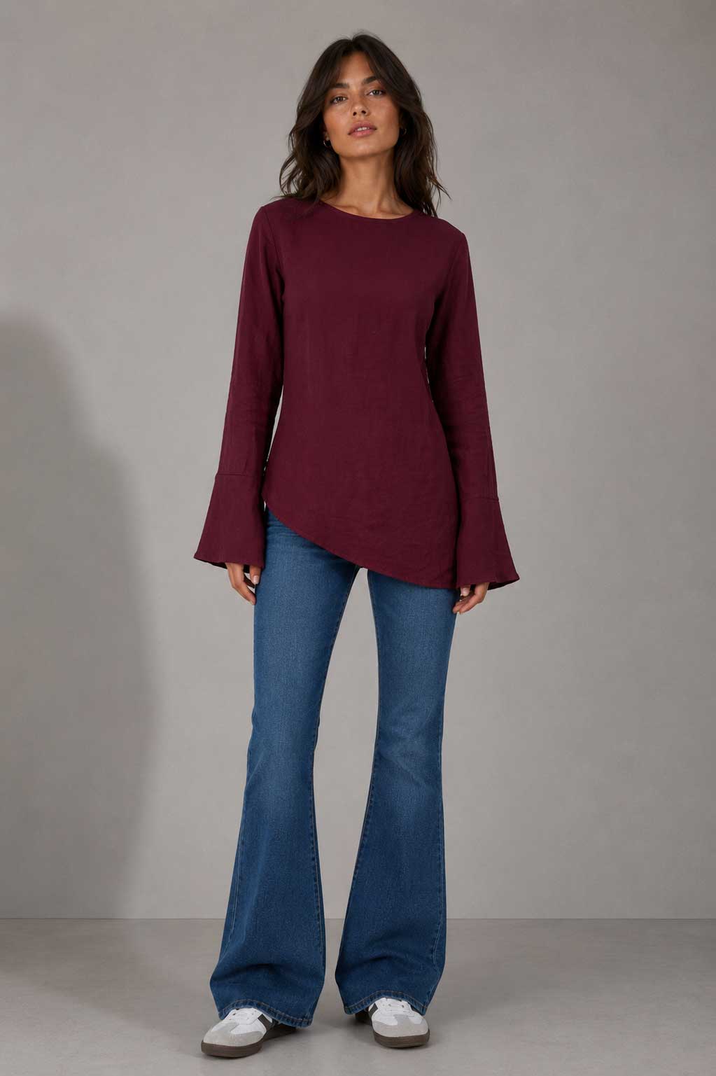 Back-Tie Flare Sleeve Blouse | Burgundy Blouse CIZARO - Cizaro Jeans