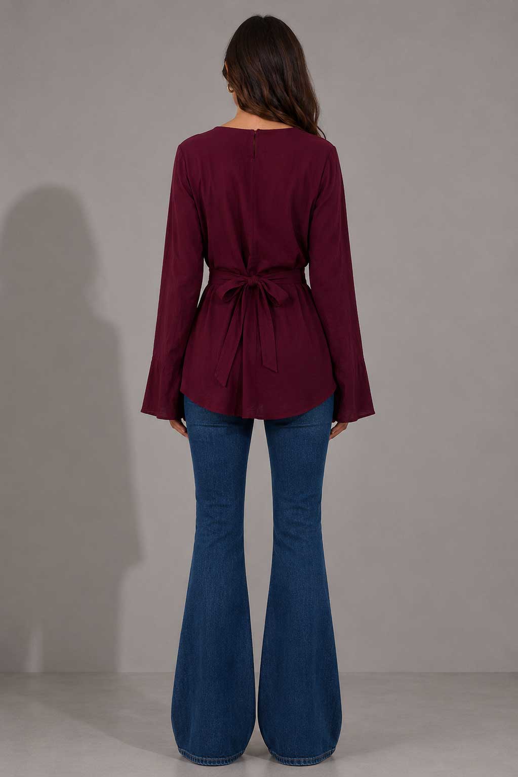 Back-Tie Flare Sleeve Blouse | Burgundy Blouse CIZARO - Cizaro Jeans