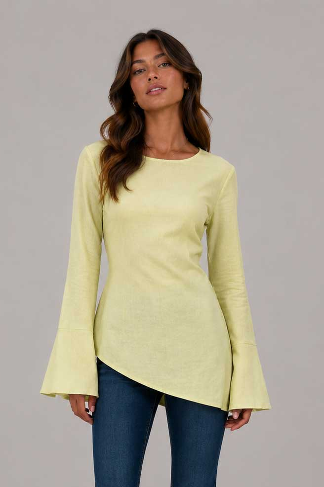 Back-Tie Flare Sleeve Blouse | Butter Yellow Blouse CIZARO - Cizaro Jeans