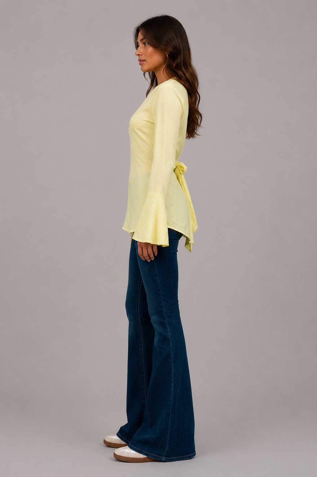 Back-Tie Flare Sleeve Blouse | Butter Yellow Blouse CIZARO - Cizaro Jeans