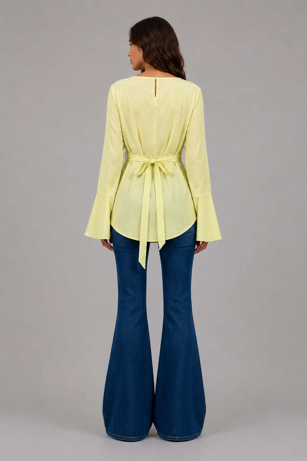 Back-Tie Flare Sleeve Blouse | Butter Yellow Blouse CIZARO - Cizaro Jeans
