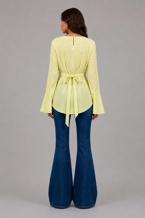 Back-Tie Flare Sleeve Blouse | Butter Yellow Blouse CIZARO - Cizaro Jeans