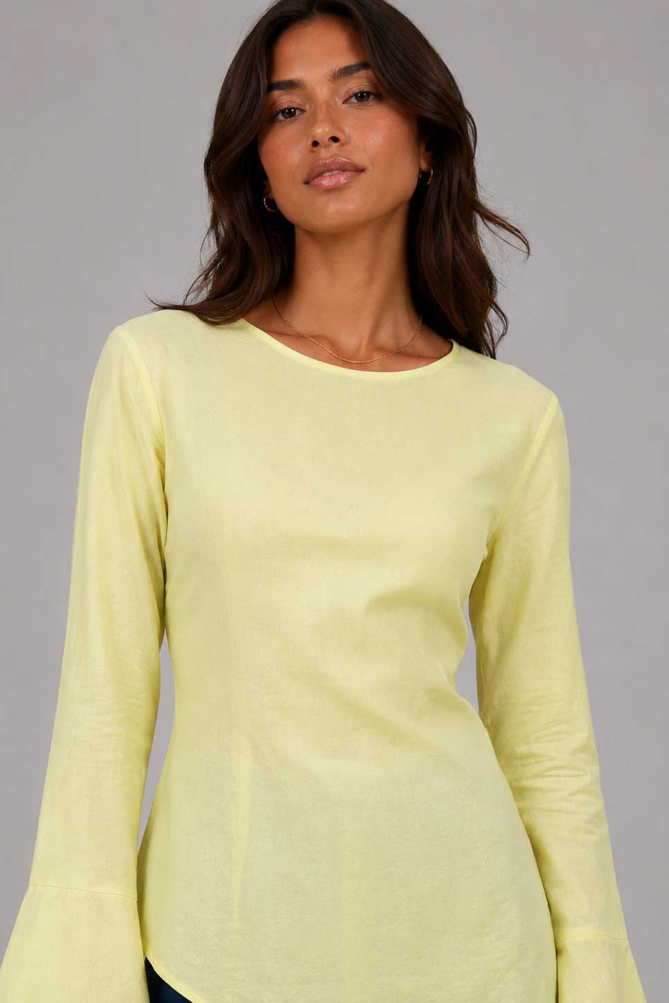 Back-Tie Flare Sleeve Blouse | Butter Yellow Blouse CIZARO - Cizaro Jeans