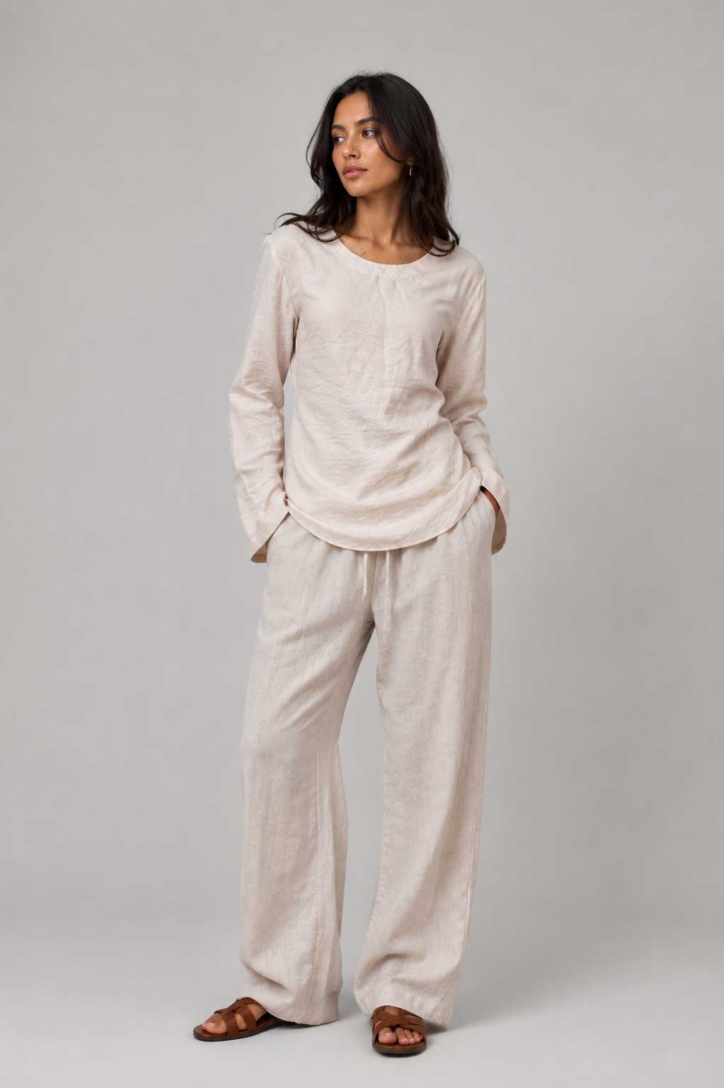Back-Tie Flare Sleeve Blouse – Soft Sand Blouse CIZARO - Cizaro Jeans