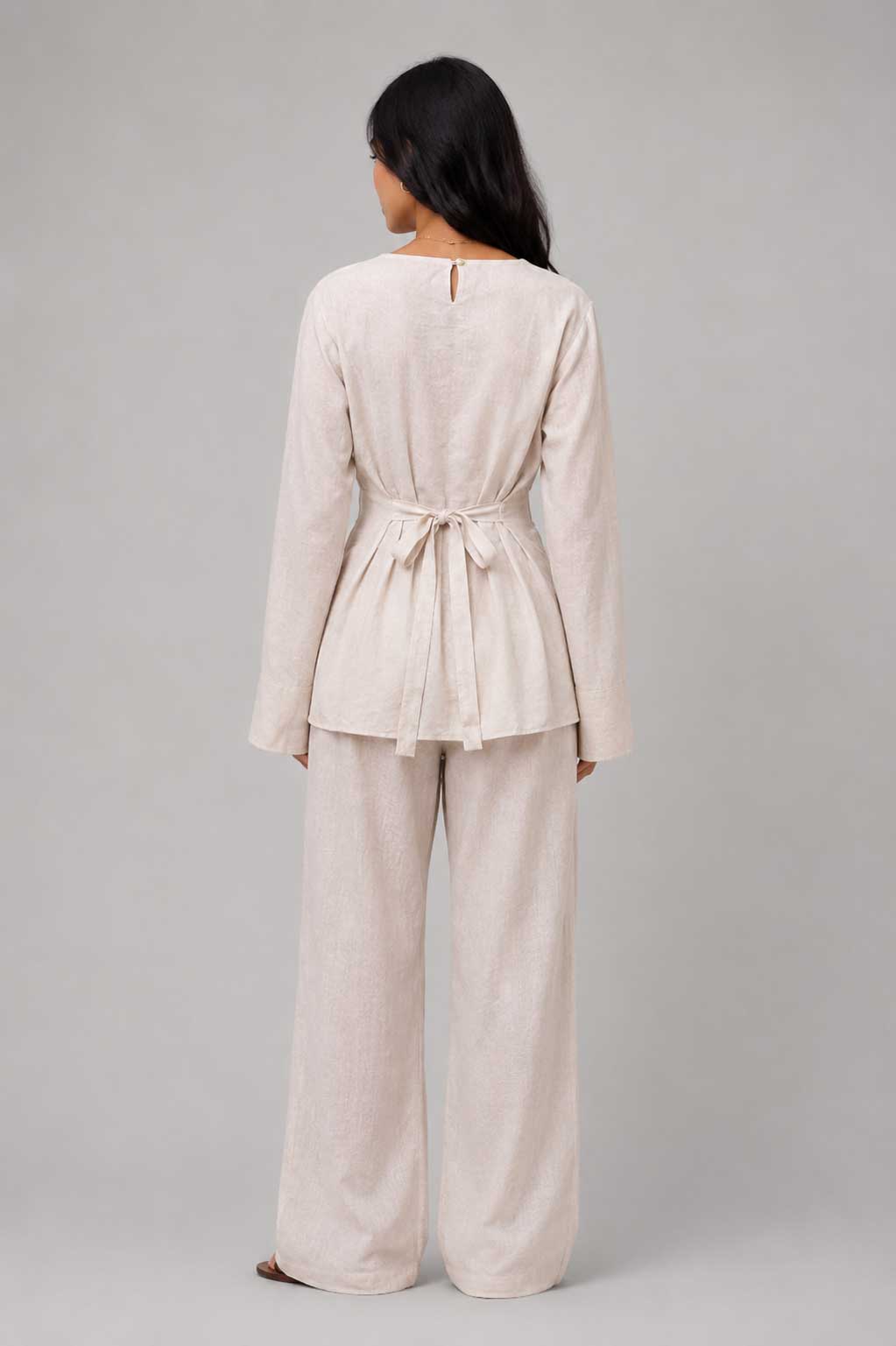 Back-Tie Flare Sleeve Blouse – Soft Sand Blouse CIZARO - Cizaro Jeans