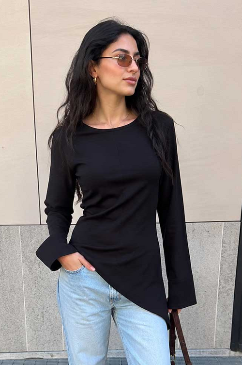Back-Tie Flare Sleeve Blouse – Black Blouse CIZARO - Cizaro Jeans
