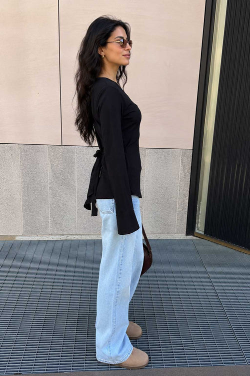 Back-Tie Flare Sleeve Blouse – Black Blouse CIZARO - Cizaro Jeans
