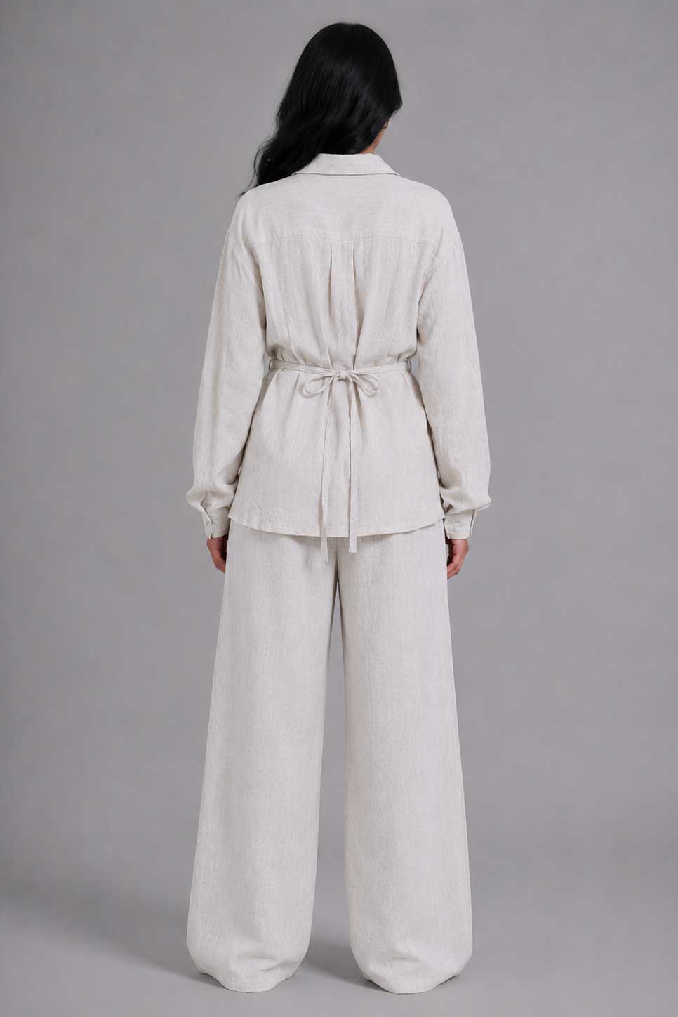 Linen Pleated Blouse with Back Tie – Natural Beige blouse CIZARO - Cizaro Jeans