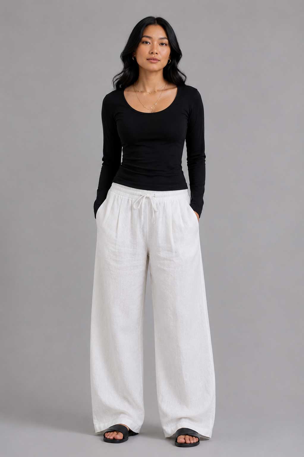 Double-Layer Fitted Long Sleeve U-Neck Top – Black T-shirt CIZARO - Cizaro Jeans