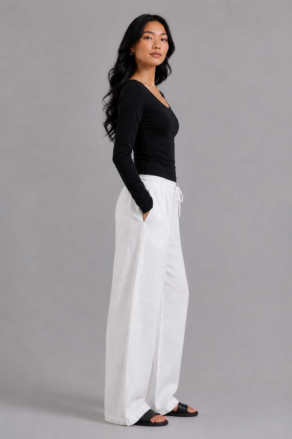 Double-Layer Fitted Long Sleeve U-Neck Top – Black T-shirt CIZARO - Cizaro Jeans