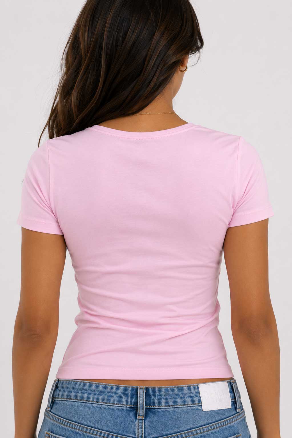 Double-Layer Fitted Short Sleeve U-Neck Top – Soft Blush Pink T-shirt CIZARO - Cizaro Jeans