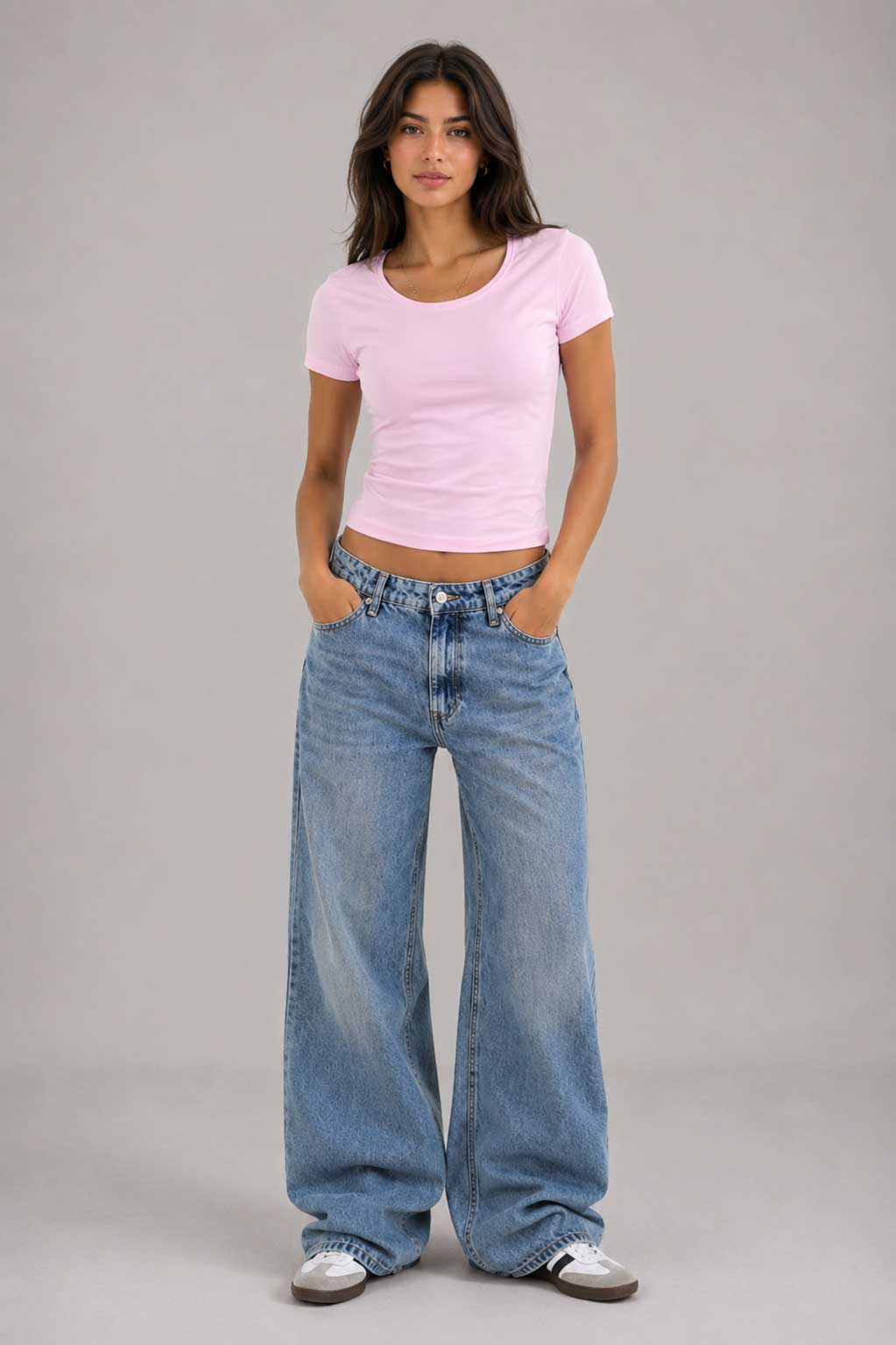 Double-Layer Fitted Short Sleeve U-Neck Top – Soft Blush Pink T-shirt CIZARO - Cizaro Jeans