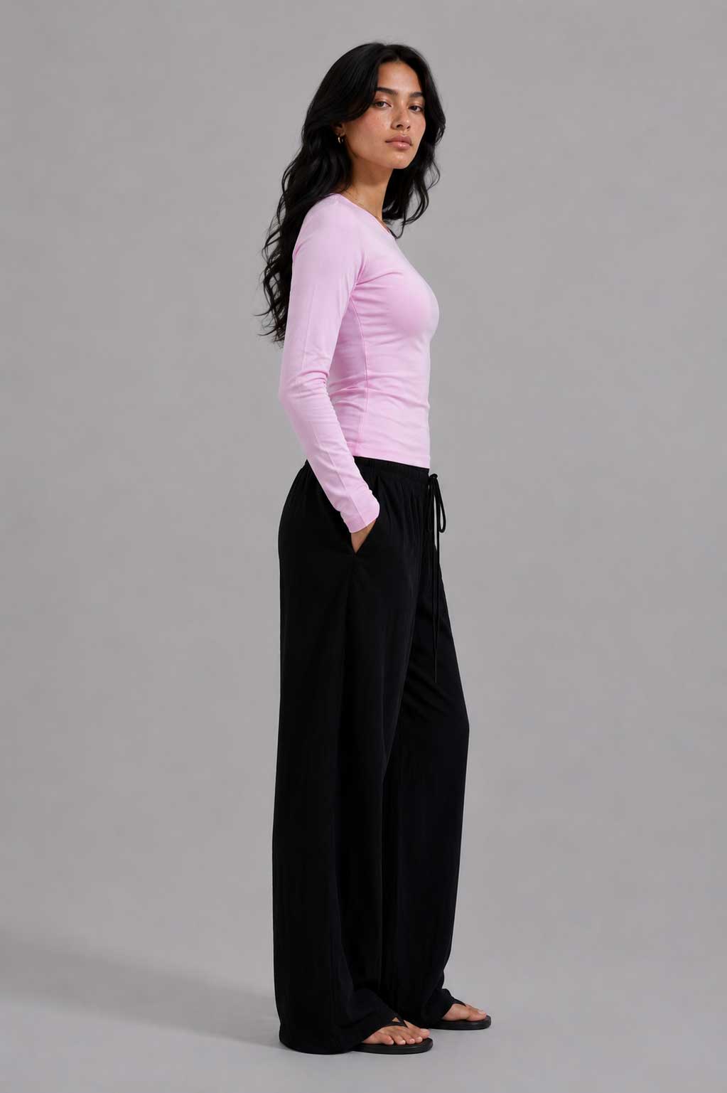 Double-Layer Fitted Long Sleeve Crew Neck Top – Pink T-shirt CIZARO - Cizaro Jeans