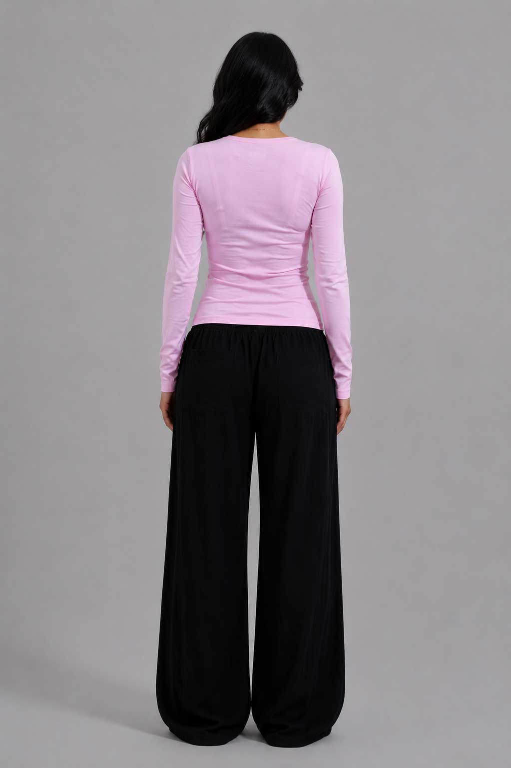 Double-Layer Fitted Long Sleeve Crew Neck Top – Pink T-shirt CIZARO - Cizaro Jeans