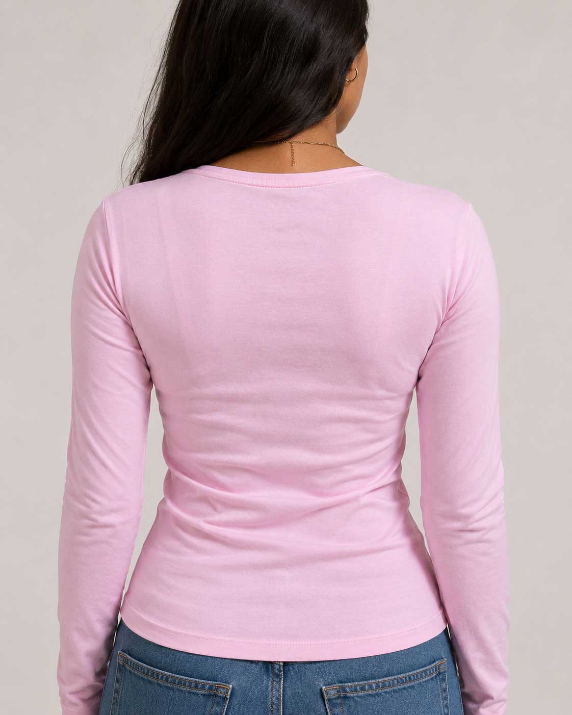 Double-Layer Fitted Long Sleeve U-Neck Top – Pink Top CIZARO - Cizaro Jeans