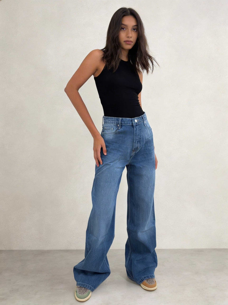 Ultra Comfort Baggy – High-Waist Summer Ocean Blue Jeans Baggy CIZARO - Cizaro Jeans