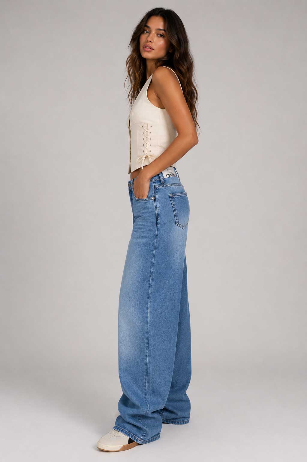 Baggy High-Waist Clean Wash Blue Jeans Baggy CIZARO - Cizaro Jeans
