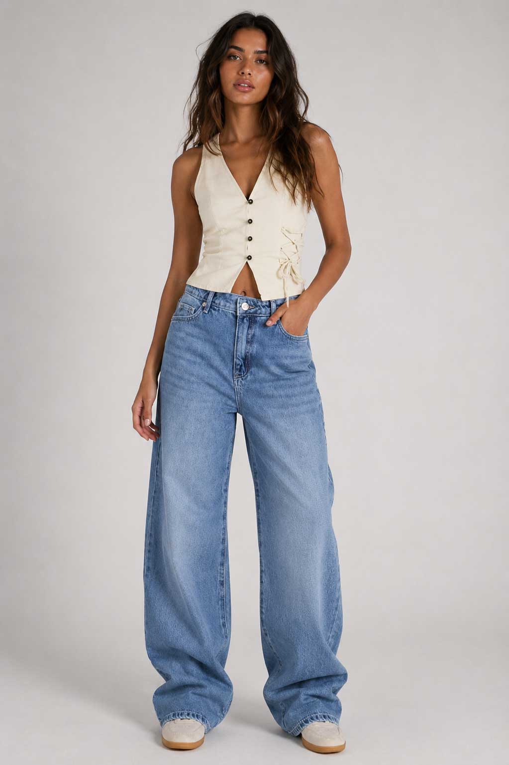 Baggy High-Waist Clean Wash Blue Jeans Baggy CIZARO - Cizaro Jeans