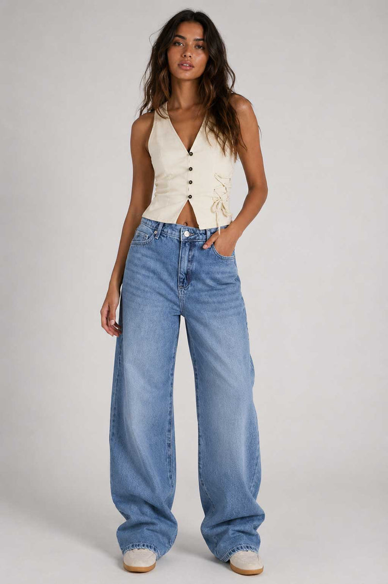 Baggy High-Waist Clean Wash Blue Jeans Baggy CIZARO - Cizaro Jeans